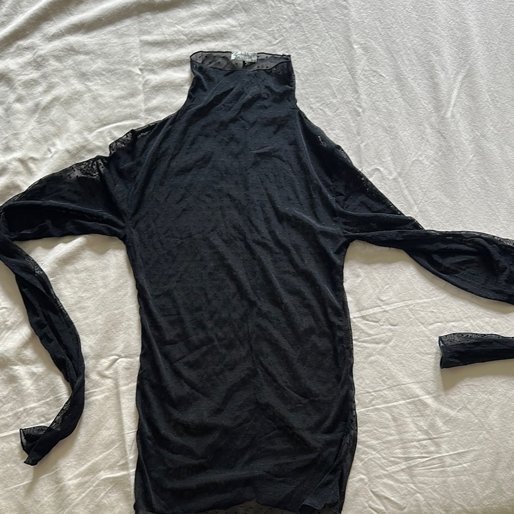 Free People Black Sheer Polka Dot Top